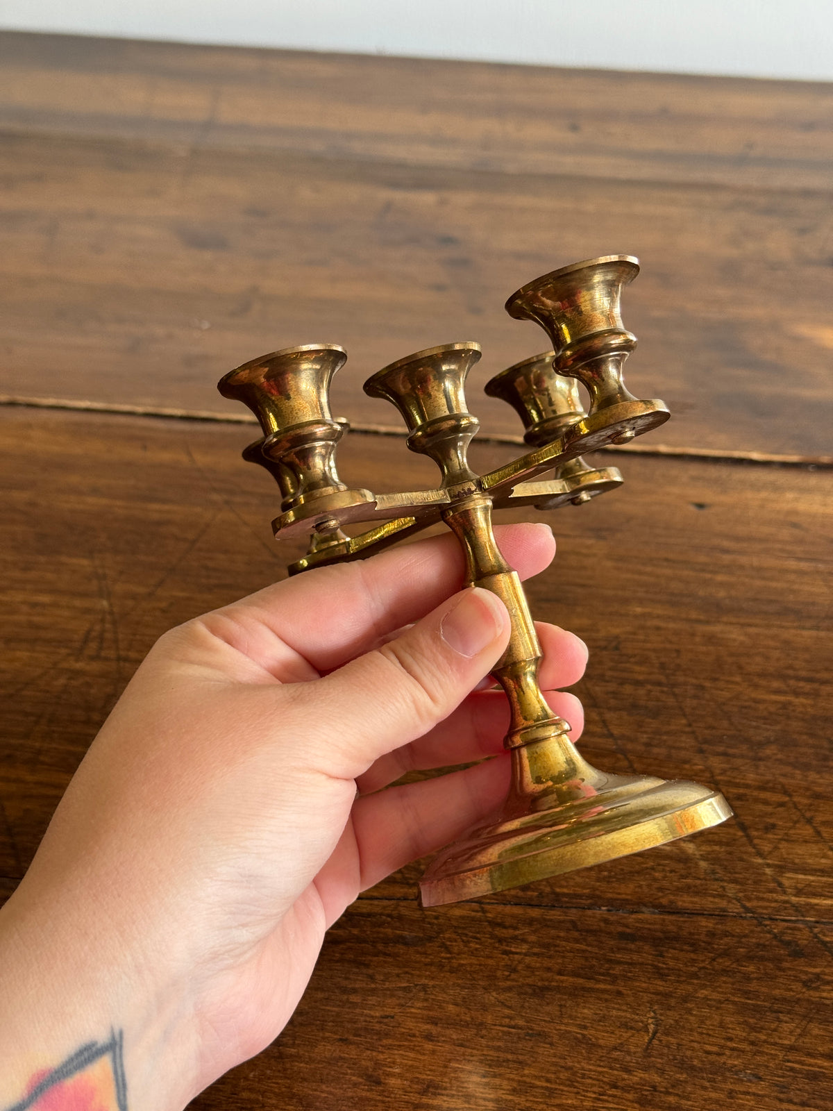 Vintage Brass Small Candelabra with Five Candle Holders