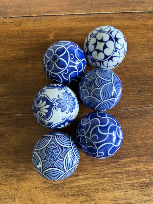 Blue and White Ceramic Decorative Bowl Fillers - Pottery Carpet Balls