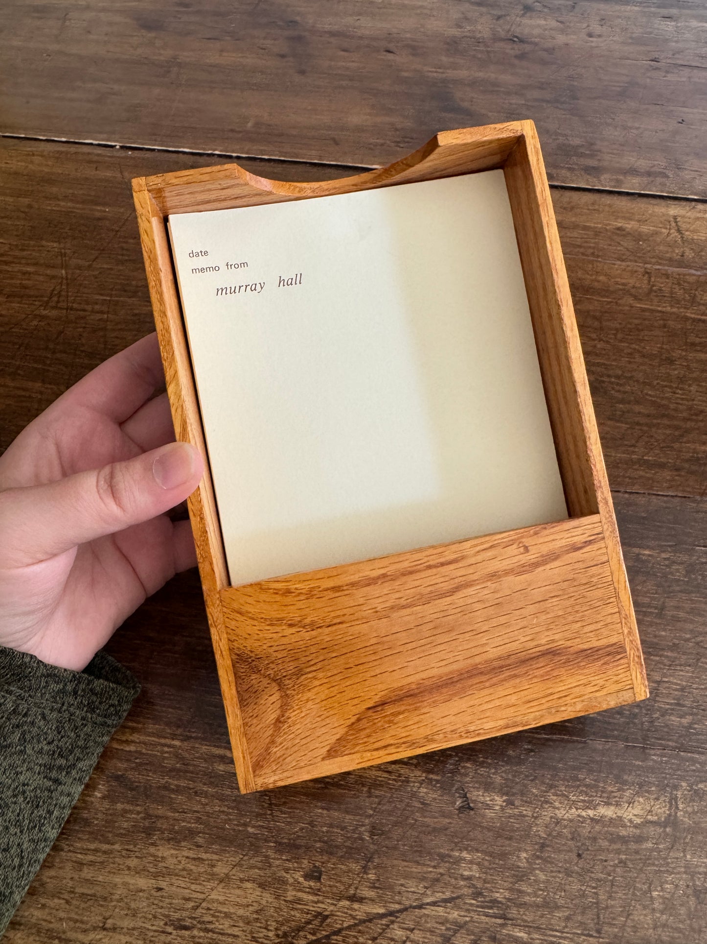 Small Wood Note Tray with Papers from Murray Hall