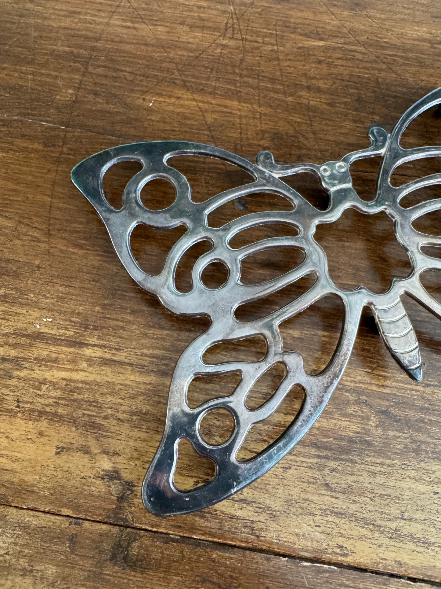 Vintage Silver Tone Metal Butterfly Trivet - Made in Italy