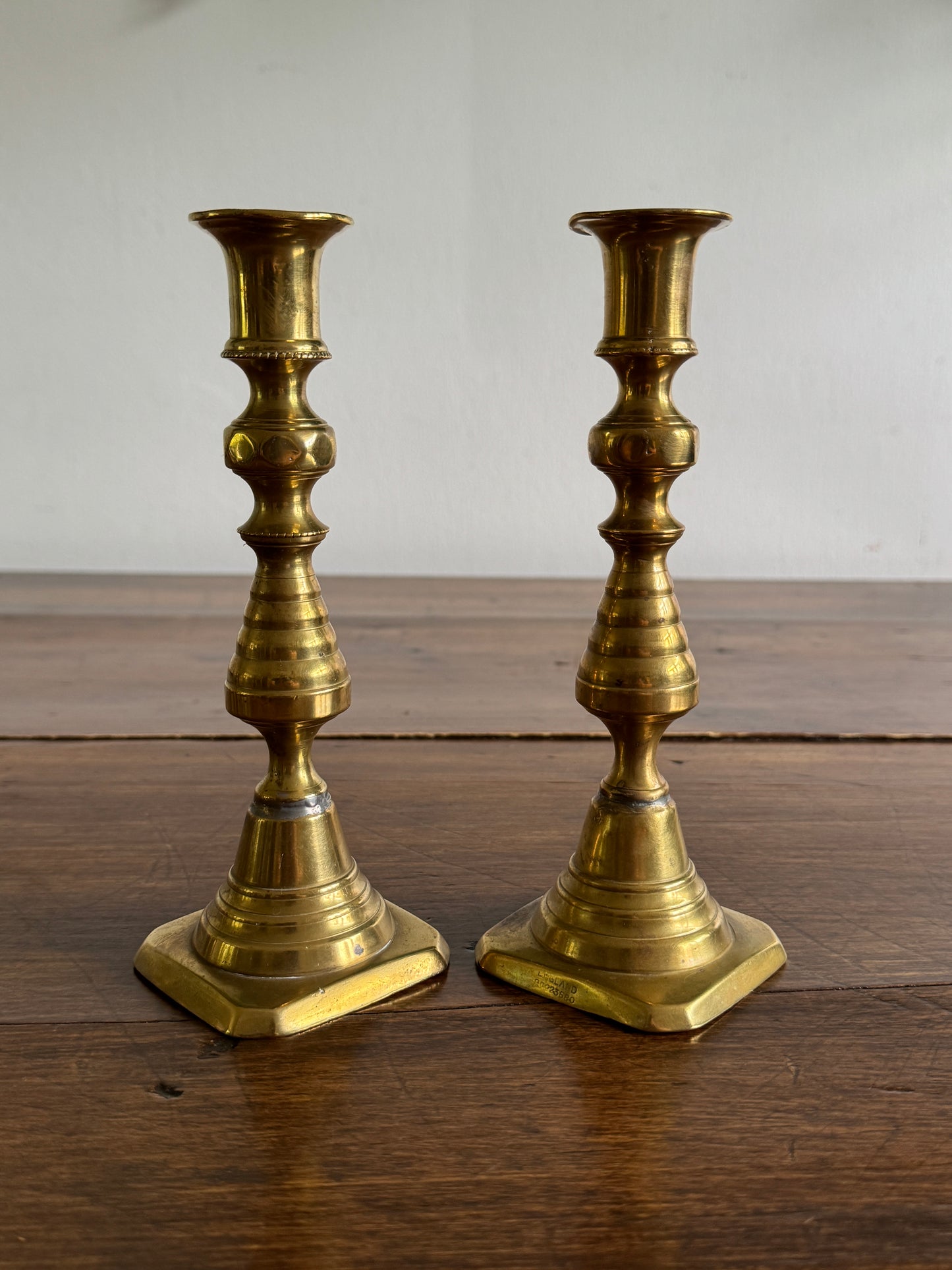 Vintage English Brass Candleholders Mixed Pair