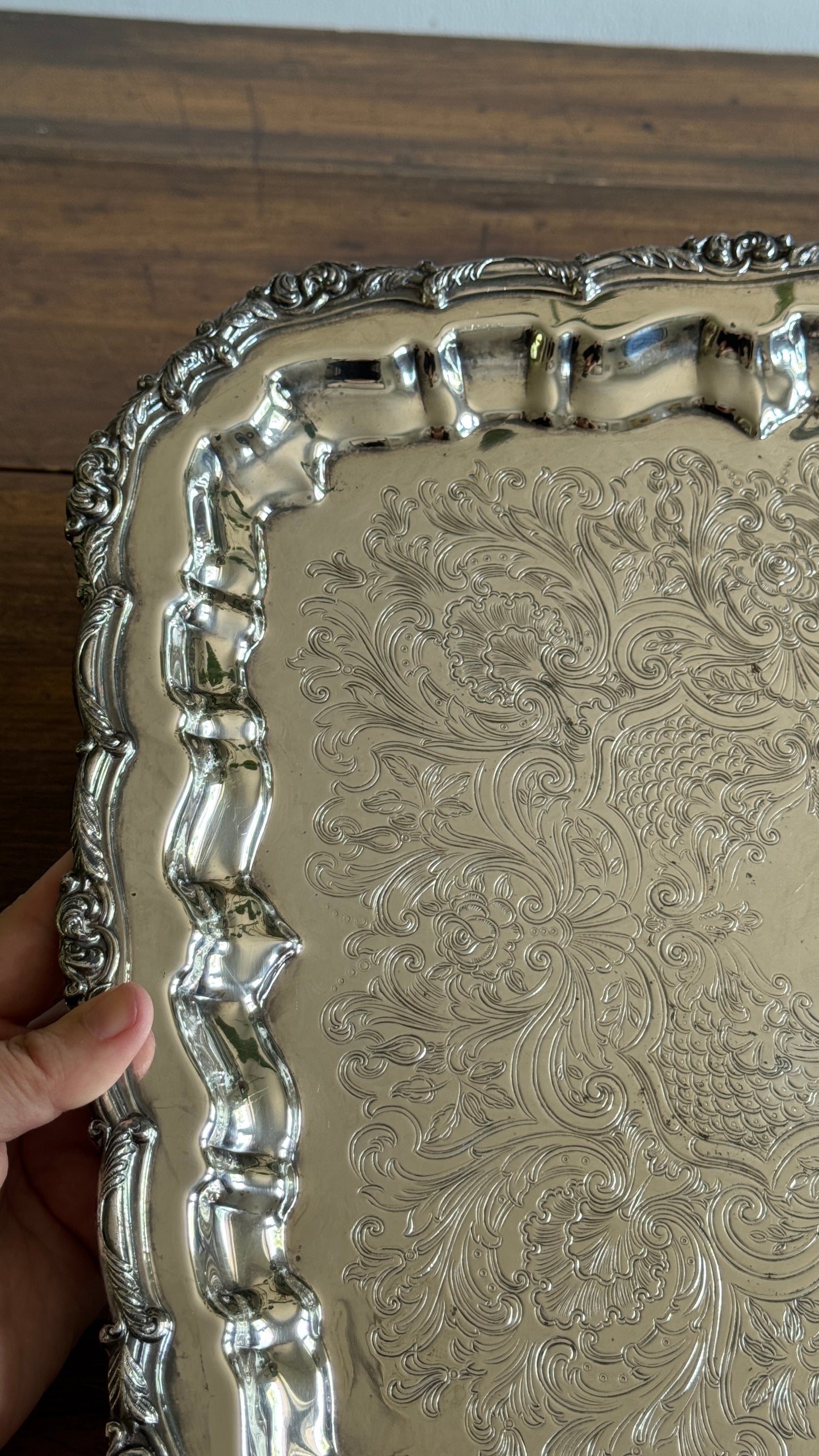 Large Square Silver Plated over Copper Serving Tray Old English Reproductions- Made in Canada