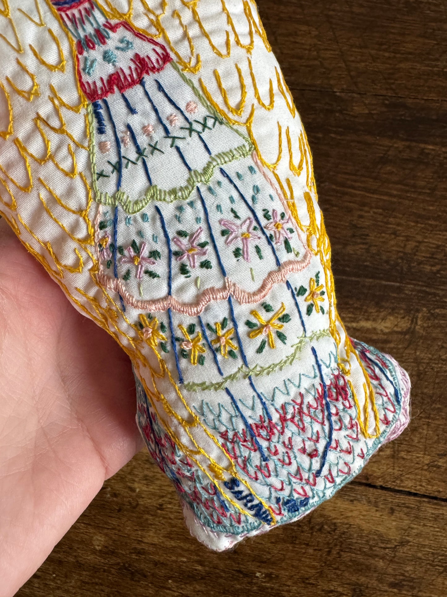 Vintage Hand Crafted Stitched Angel Plush Toy with Colourful Embroidery