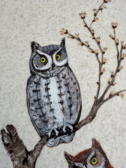 Vintage Hand Painted Owls on Tile - Made in Canada on English Tile