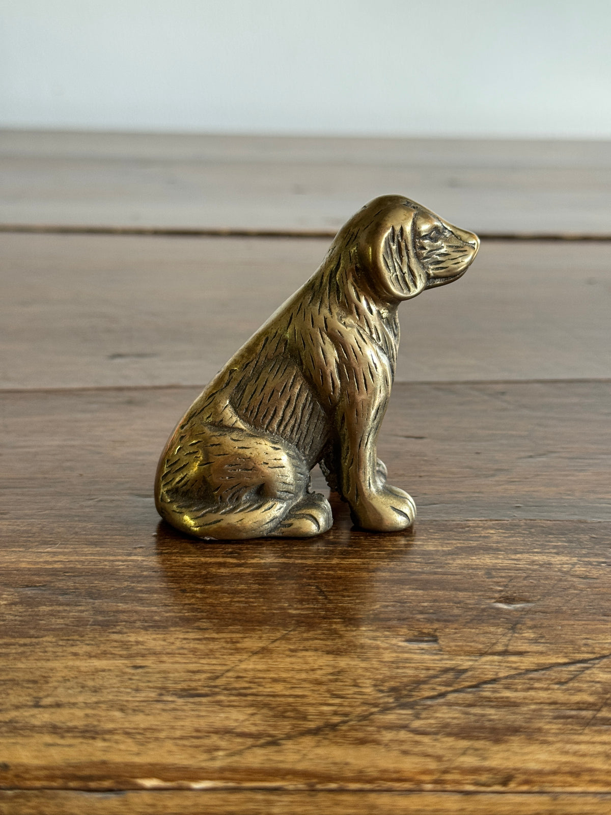 Vintage Sitting Brass Dog Figurine - Brass Dog Decor