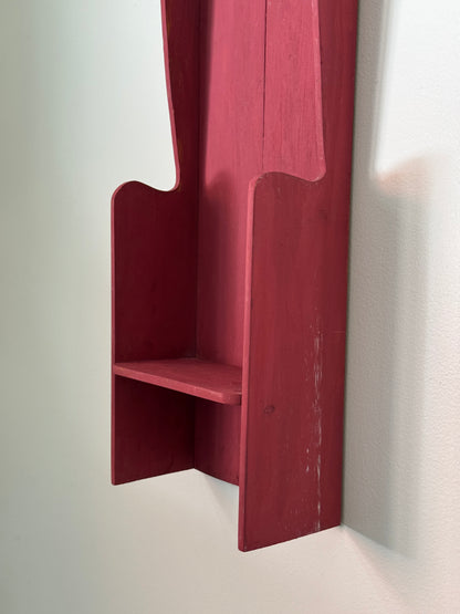Primitive-Style Wall Shelf - Faded Red Painted Wall Shelf with Single Ledge and Ornate Back