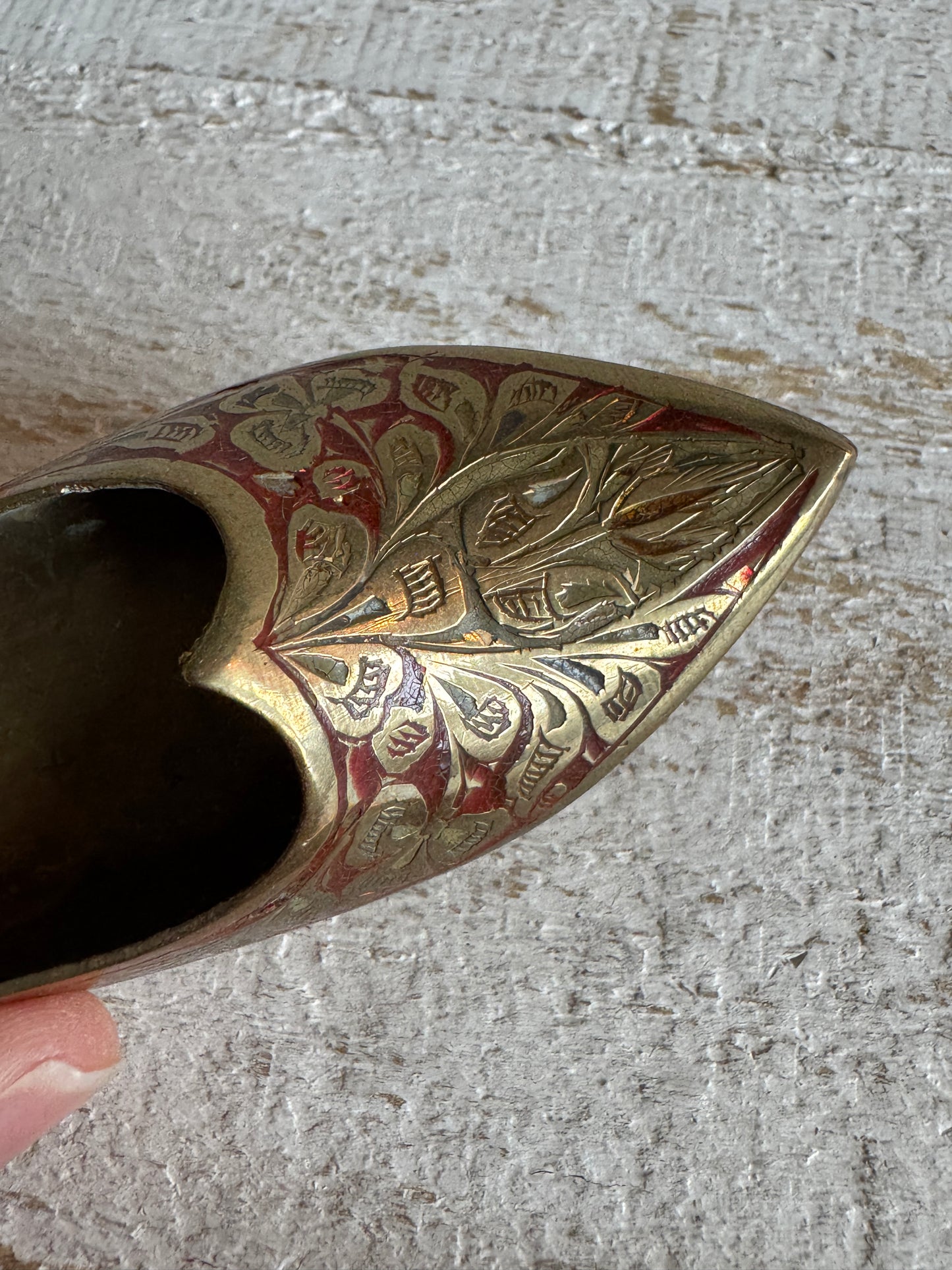Vintage Pair of Brass with Enamel Shoe Figures - Collectible Ashtray Holder Shaped Like Shoes