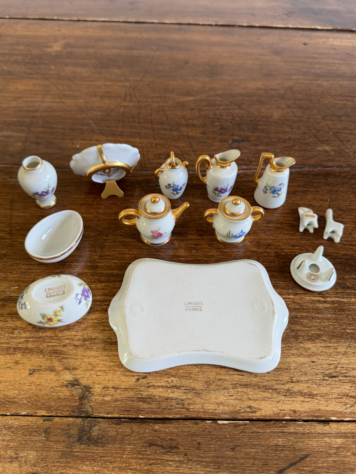 Vintage Limoges France Mixed Miniature Set - Trinket Dish, Tea Set, Vase, Doll House Minis, Plate