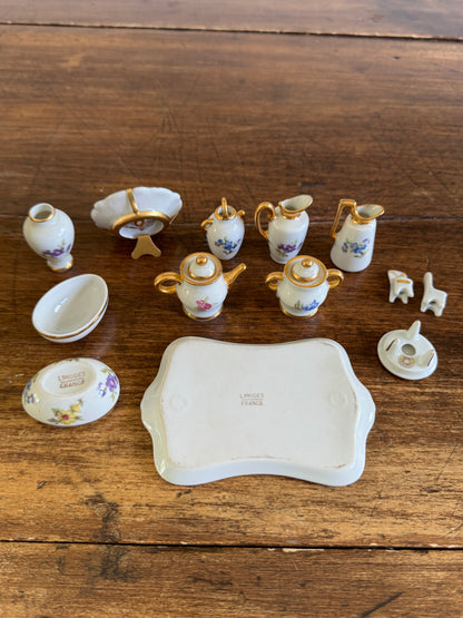 Vintage Limoges France Mixed Miniature Set - Trinket Dish, Tea Set, Vase, Doll House Minis, Plate