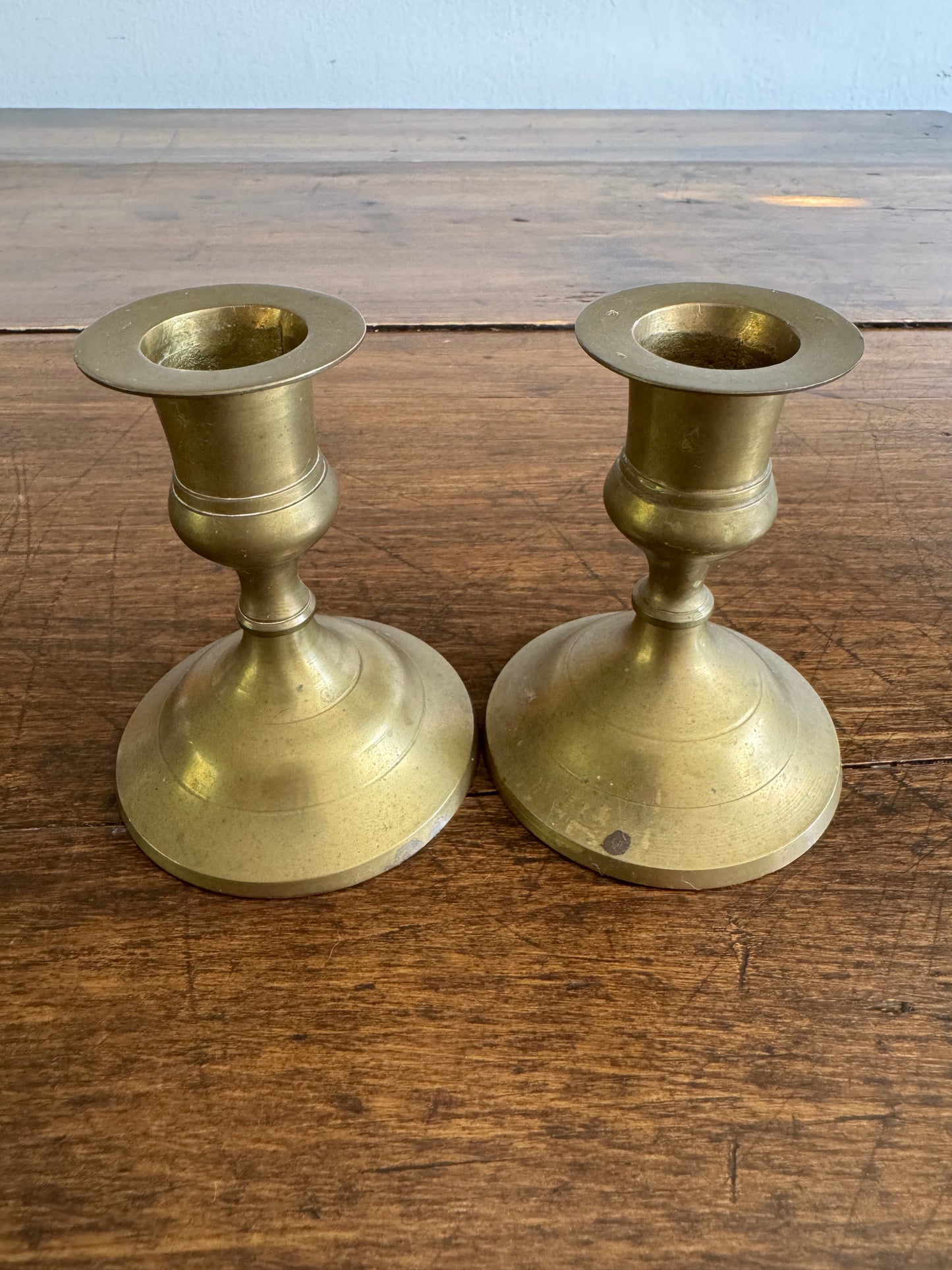 Pair of Short Brass Candleholders - Made in India