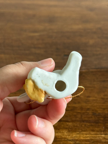 Vintage Ceramic Bunny Child with Bear Ornament