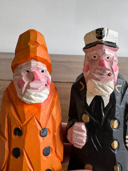 Vintage Set of Two Wood Salty Figurines - Peg Leg Captain and Fisherman