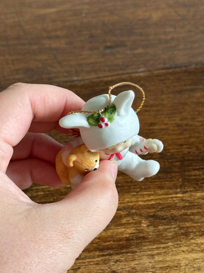 Vintage Ceramic Bunny Child with Bear Ornament