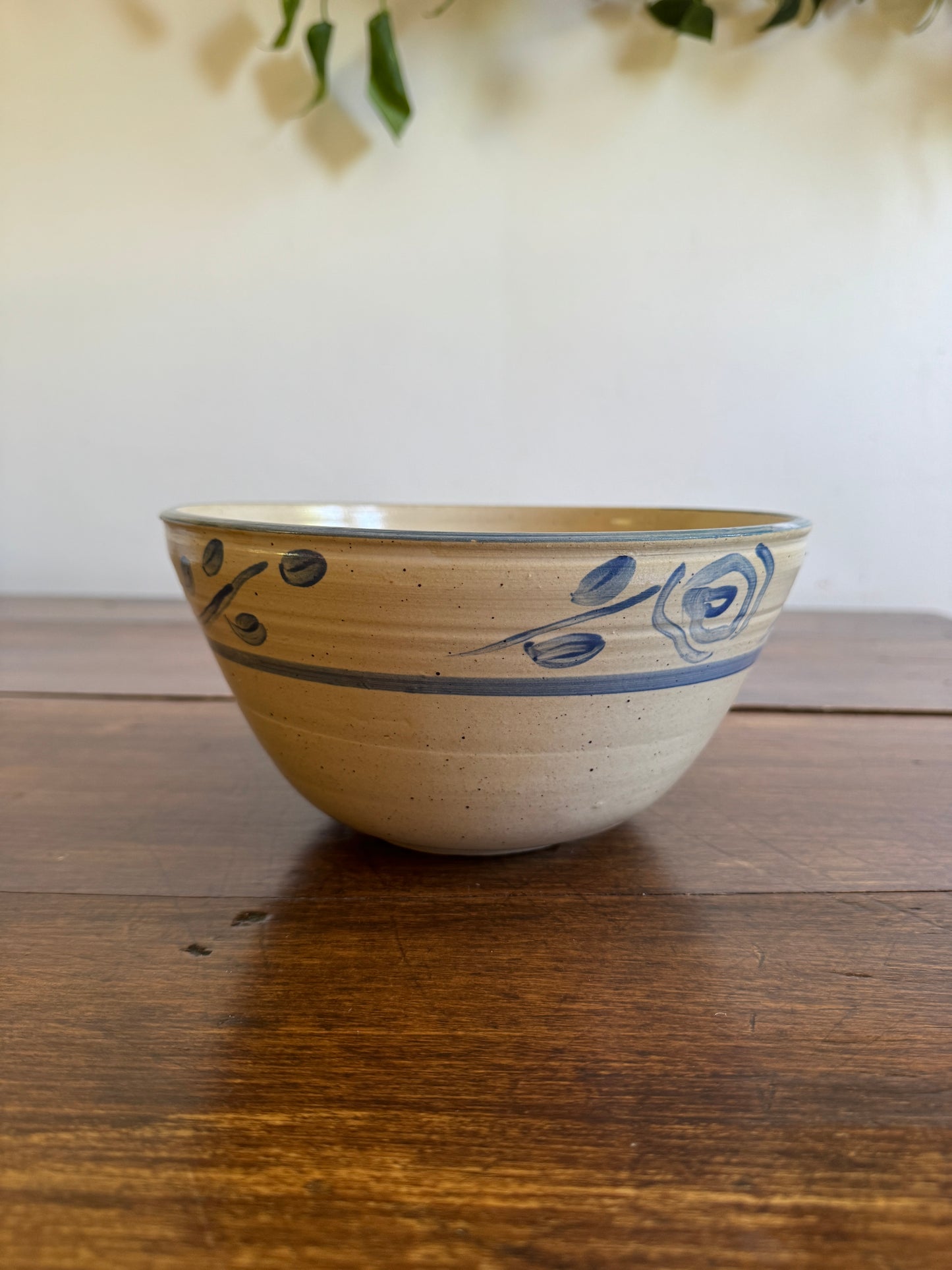 Blue and Cream Pottery Mixing Bowl with Lovely Flower Detailing