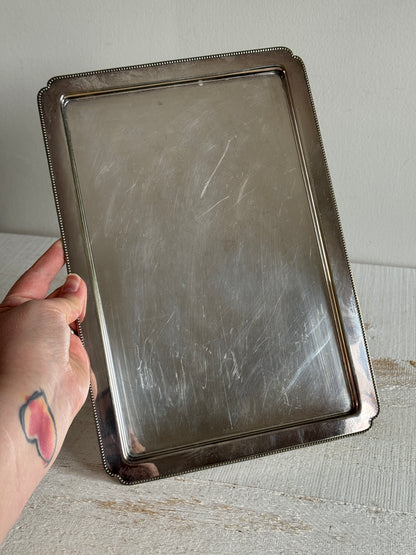 Vintage Silver Plated Flat Serving Tray with Edge Detailing - Medium Sized Silver Serving Plate