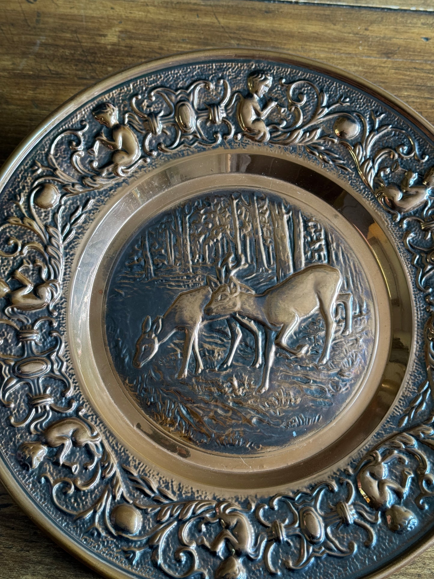 Vintage Copper Relief Deer Plate Wall Hanging