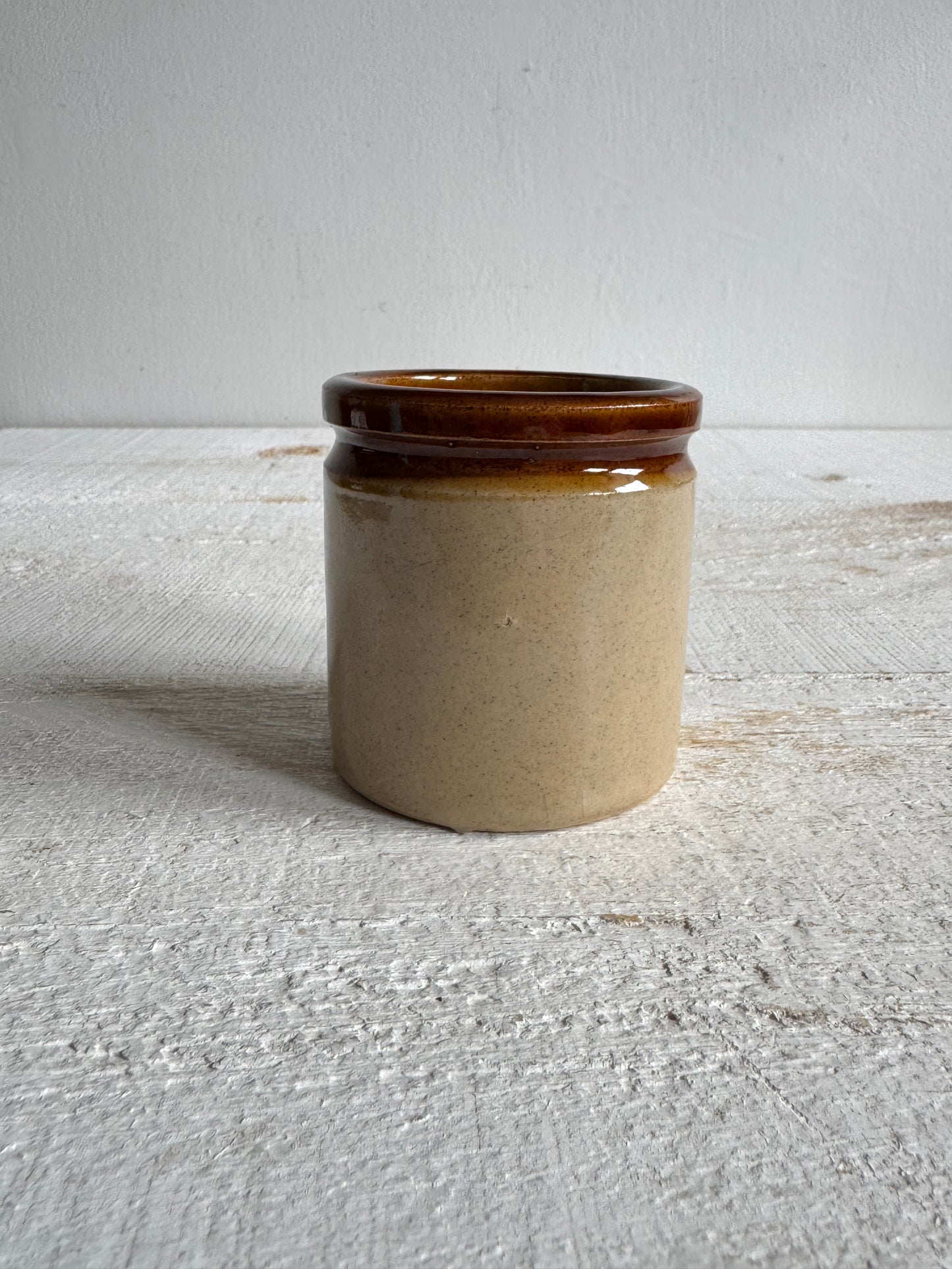 Vintage Small/Miniature Stoneware Jar - Rustic Farmhouse Kitchen Storage Jar - Open Pottery Jar