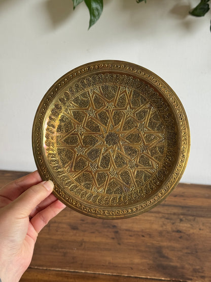 Vintage Hammered Brass Star Plate - Trinket Dish or Wall Hung Brass Tray