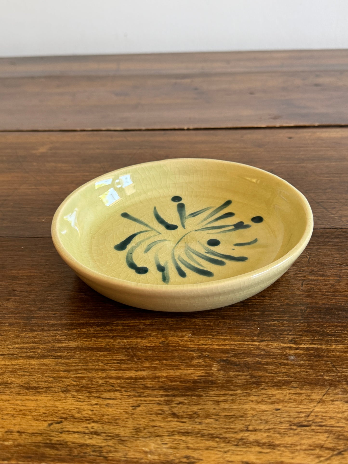 Green and Blue Firework Print Shallow Pottery Bowl