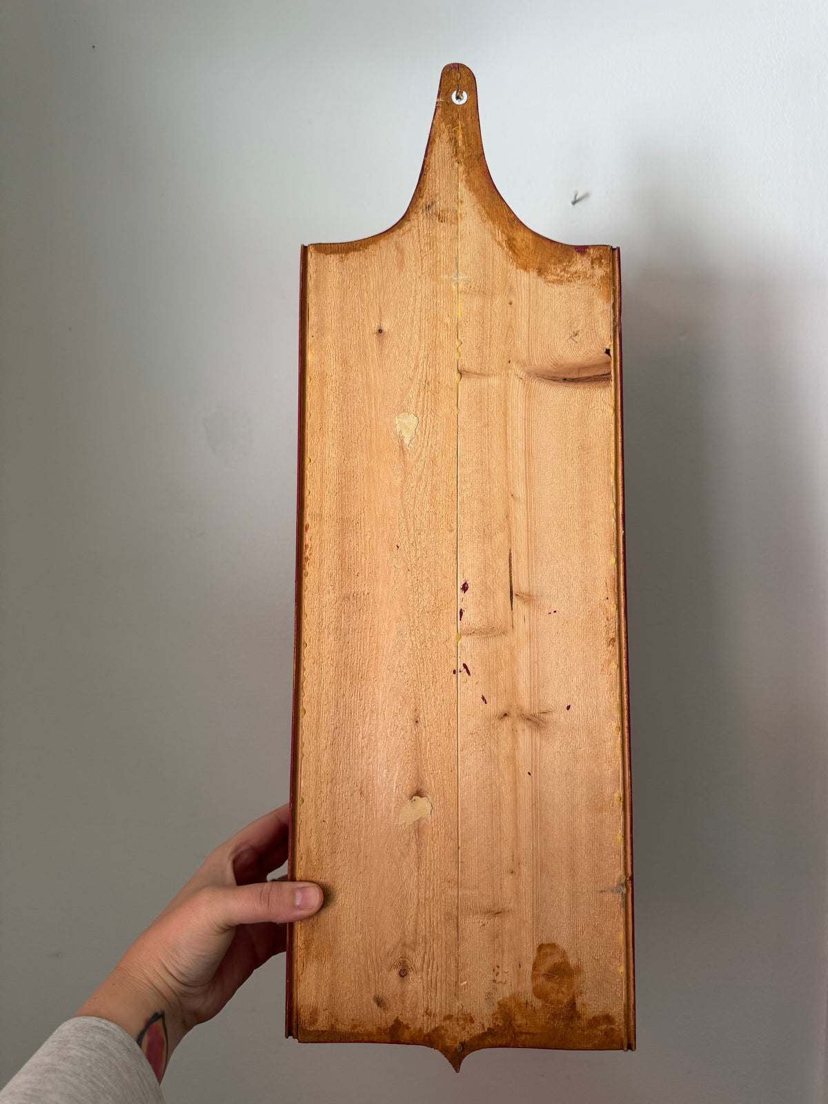 Primitive-Style Wall Shelf - Faded Red Painted Wall Shelf with Single Ledge and Ornate Back