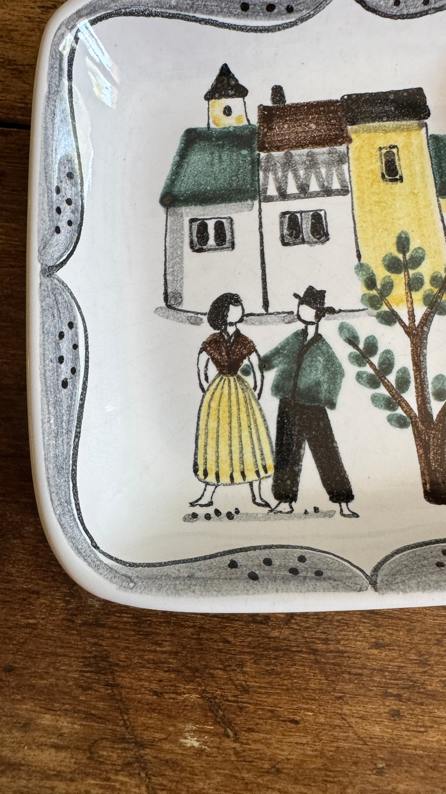 Hand Painted Trinket Dish with Couple in City Scene - Made in Switzerland