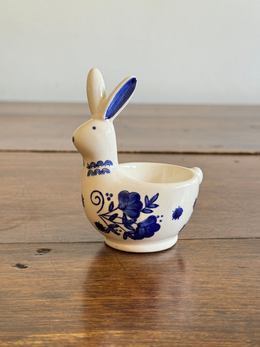 Vintage Blue and White Floral Bunny Egg Cup