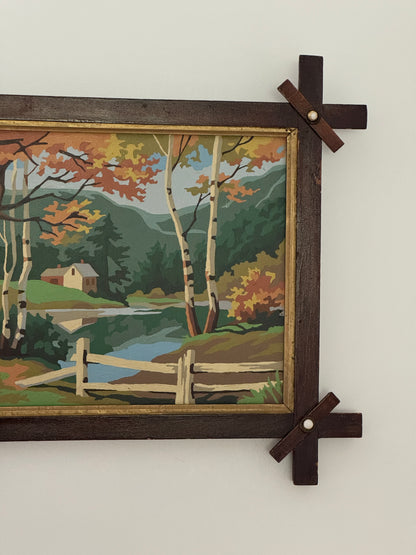 Vintage Scenic Paint By Number In Handmade Frame