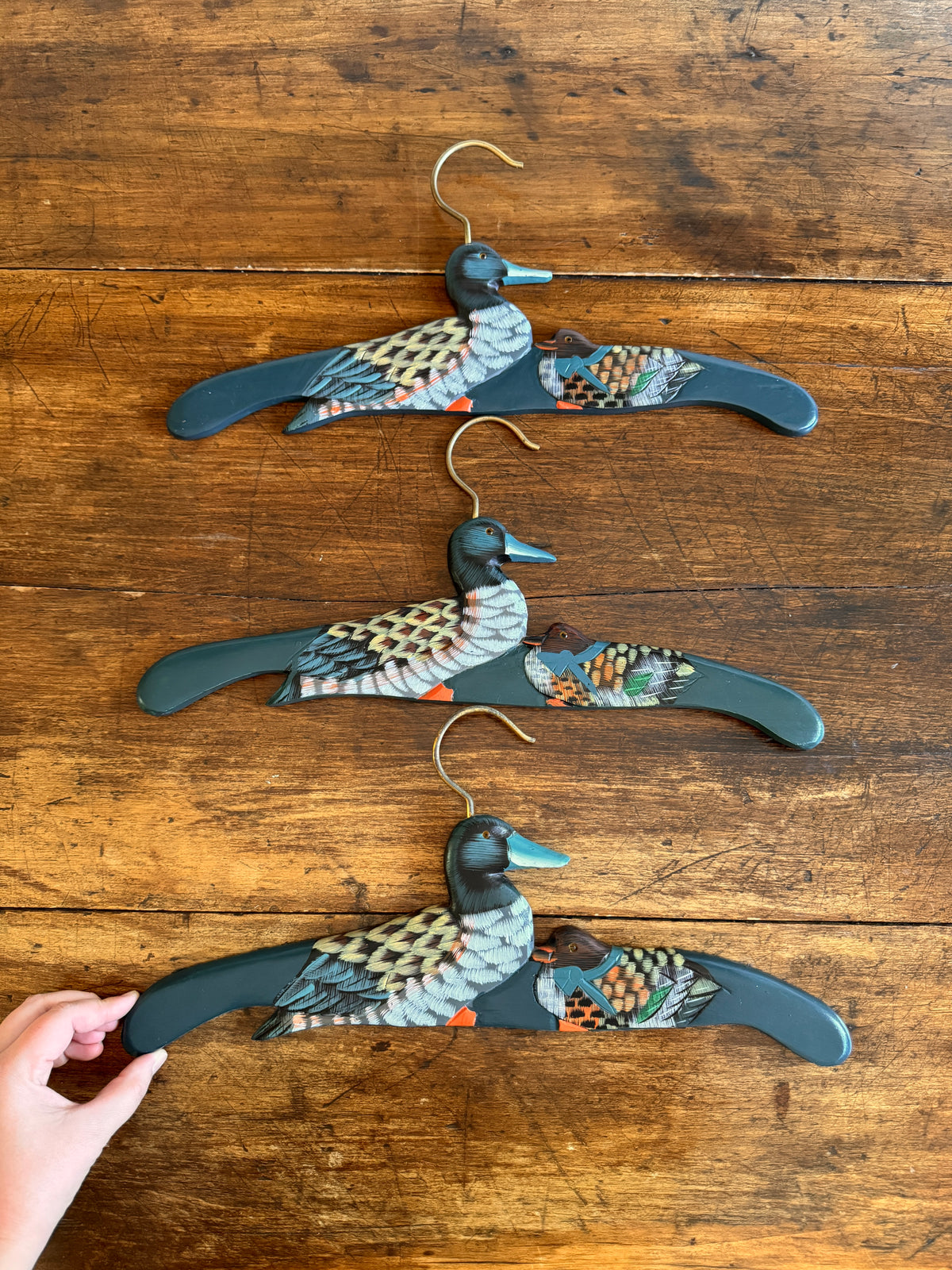 Set of Three Painted Wood Duck Hangers