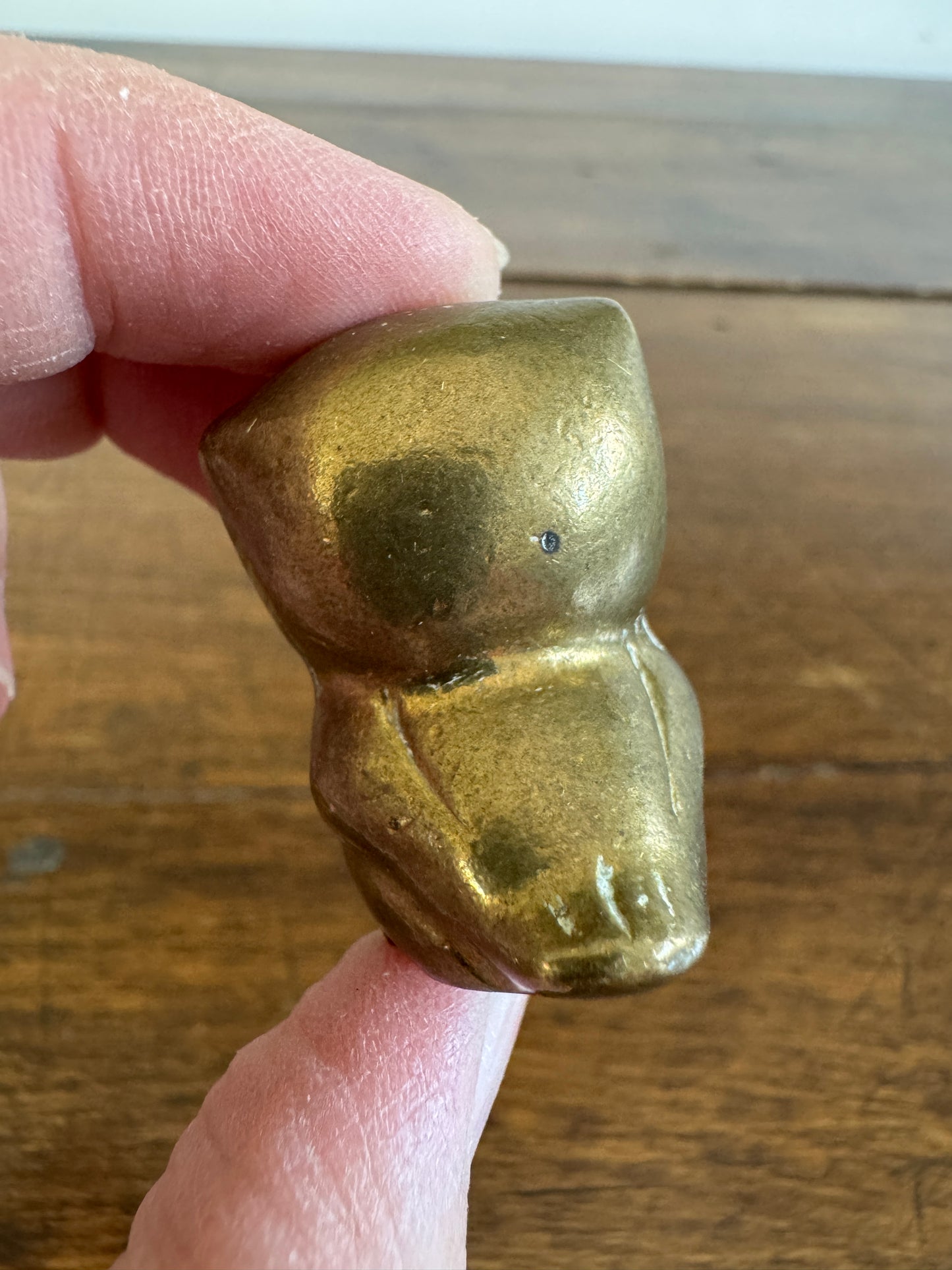 Vintage Brass Miniature Owl Figurine with Flower Eyes