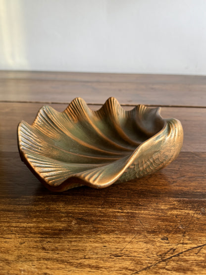 Pottery Shell Shaped Bowl with Faux Metal/Patina Finish - Made in Mexico