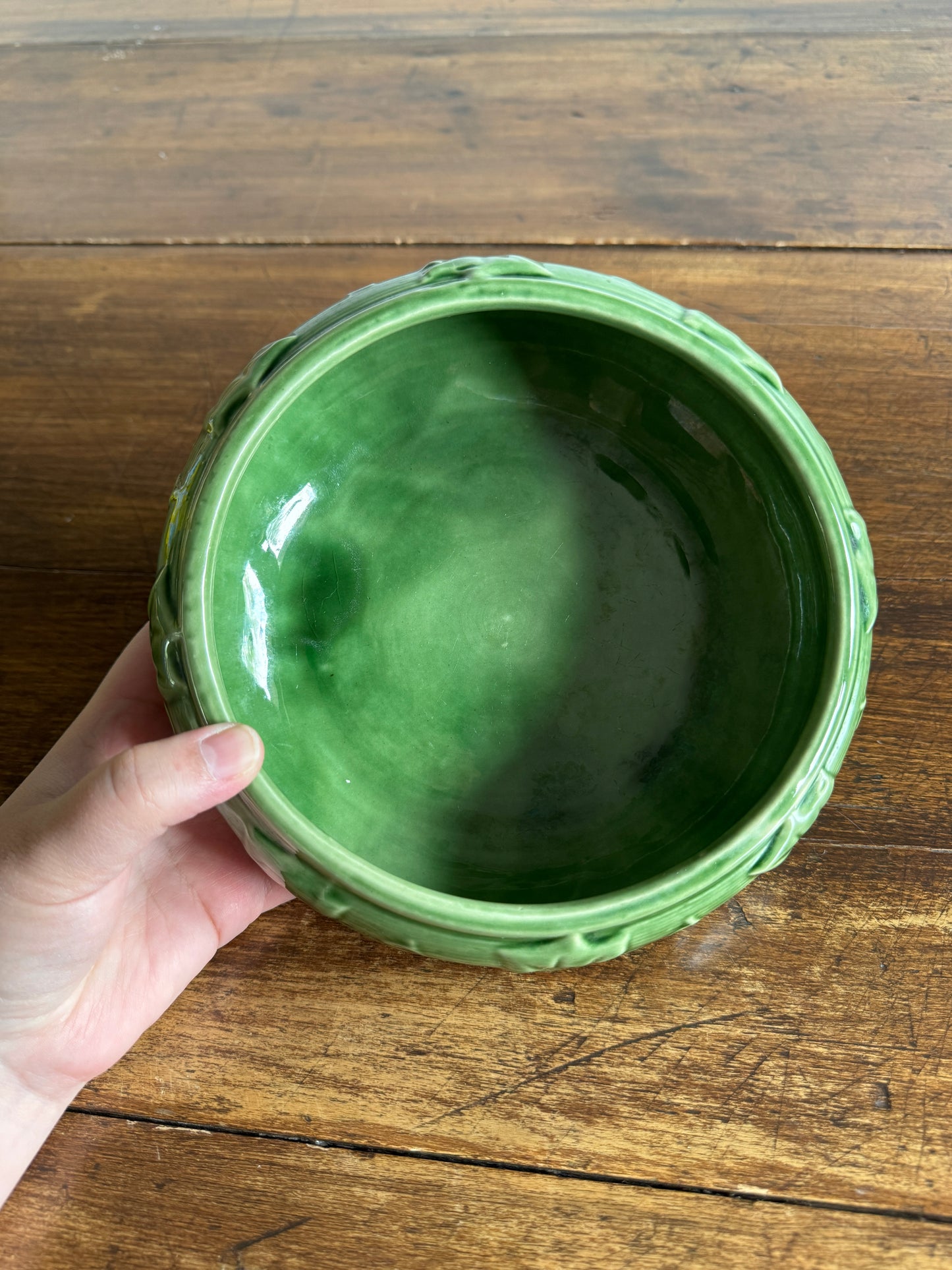 Vintage Shawnee Pottery Shallow Bowl with Ivy Leaf Print