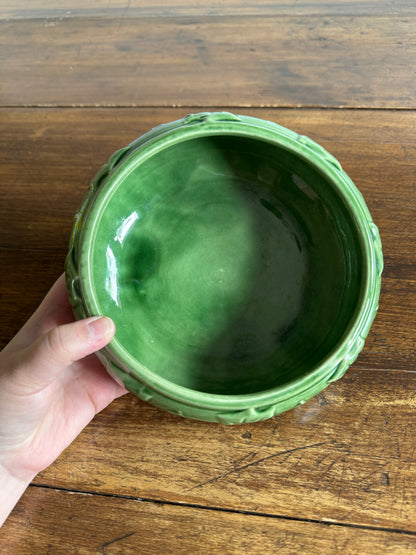Vintage Shawnee Pottery Shallow Bowl with Ivy Leaf Print