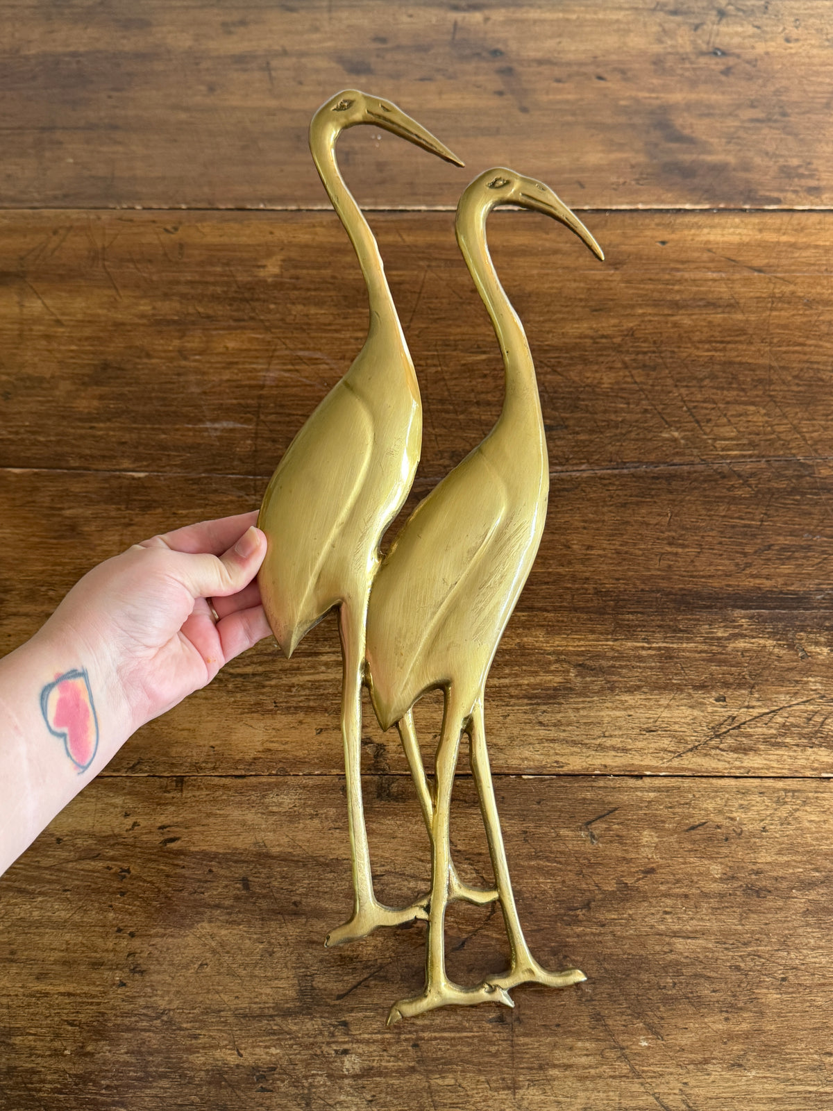 Vintage Brass Mid Century Bird Wall Hanger - Lacquered Brass Crane, Heron, Ibis Birds