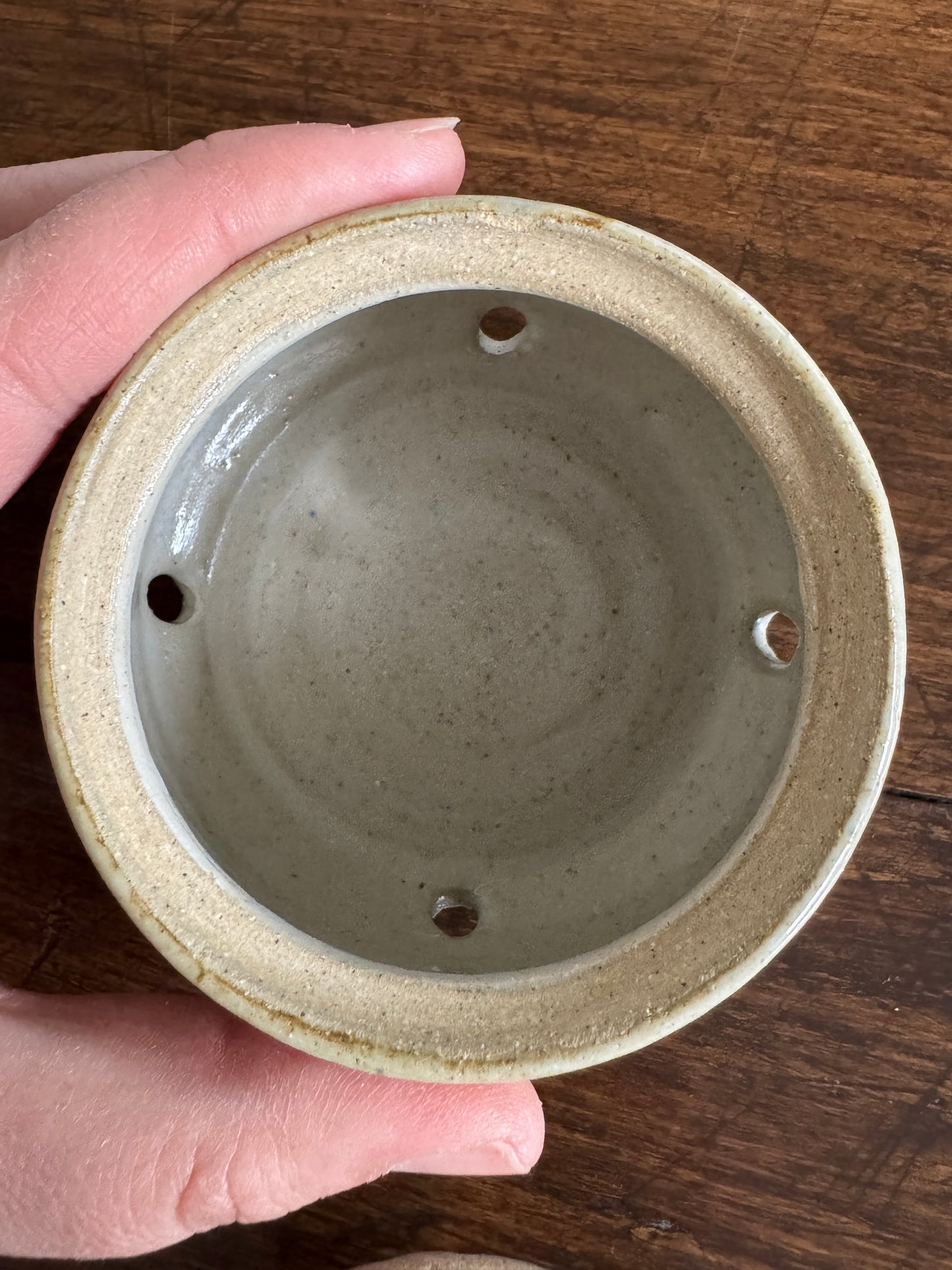 Small Pottery Garlic Keeper Jar with Lid and Air Holes at Base
