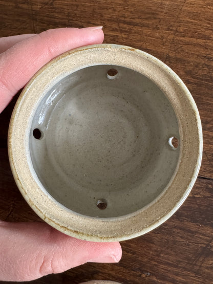 Small Pottery Garlic Keeper Jar with Lid and Air Holes at Base