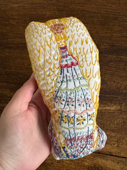Vintage Hand Crafted Stitched Angel Plush Toy with Colourful Embroidery