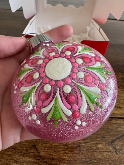 Modern Hand Painted Plastic Ornament with Dotted Paint Design In Gift Box
