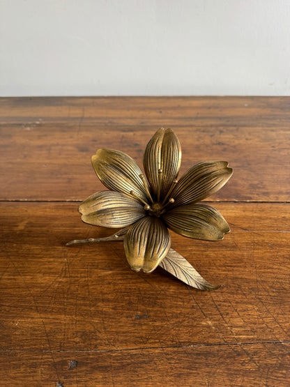 Vintage Brass Large Flower Figurine with Removeable Personal Ashtrays