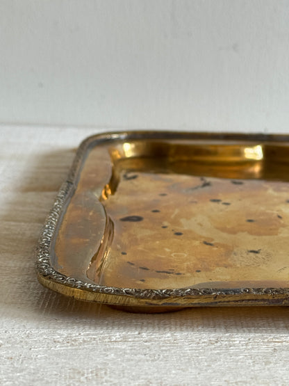 Vintage Brass Tray with Ornate Designed Edges - Vintage Brass Bowl - Made in India