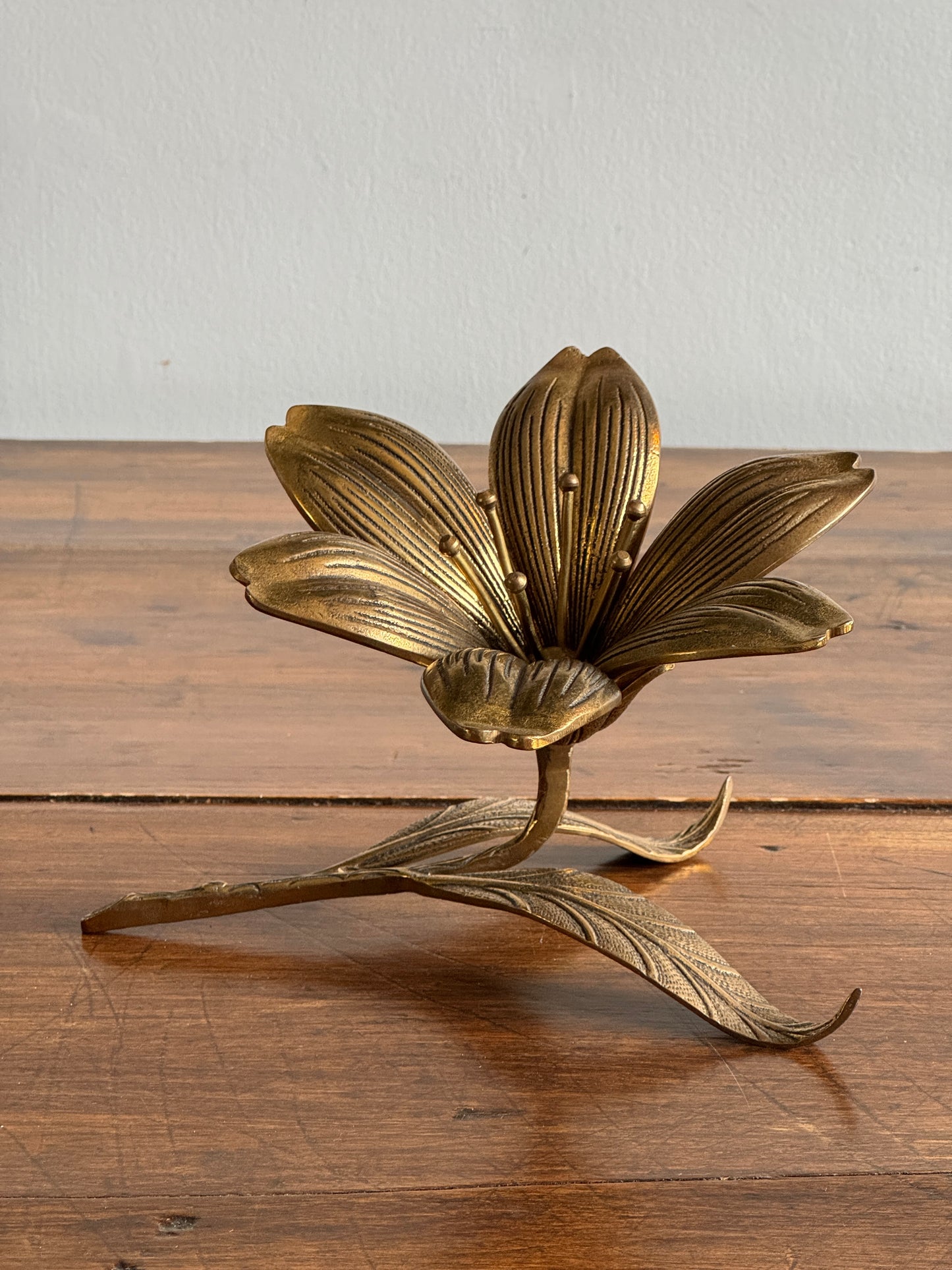Vintage Brass Large Flower Figurine with Removeable Personal Ashtrays