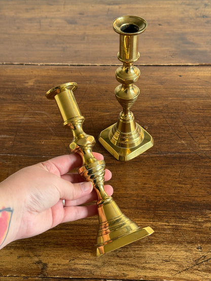 Vintage Brass Beehive Style Pair of Candlesticks