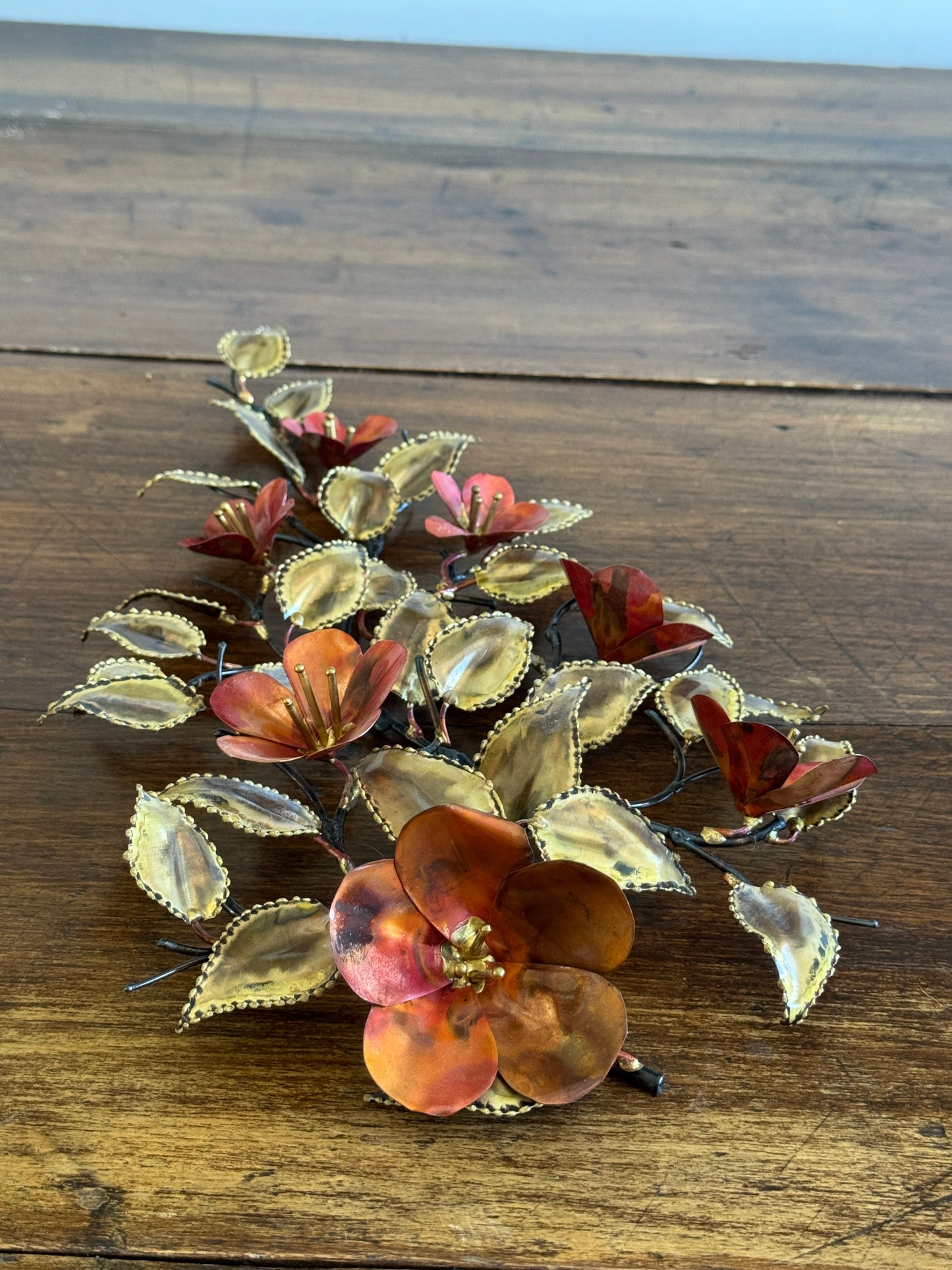 Vintage Brutalist Style Torch Artwork - Flower and Leaves with Fired Detailing