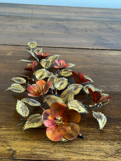 Vintage Brutalist Style Torch Artwork - Flower and Leaves with Fired Detailing