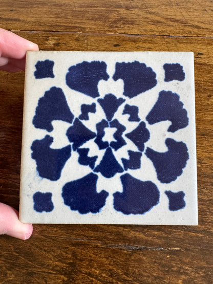 Small Blue and White Tile Trivet with Plastic Feet