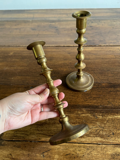 Vintage Heavy Brass Candleholder Pair with Rounded Bases