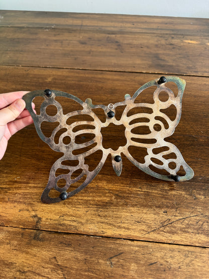 Vintage Silver Tone Metal Butterfly Trivet - Made in Italy