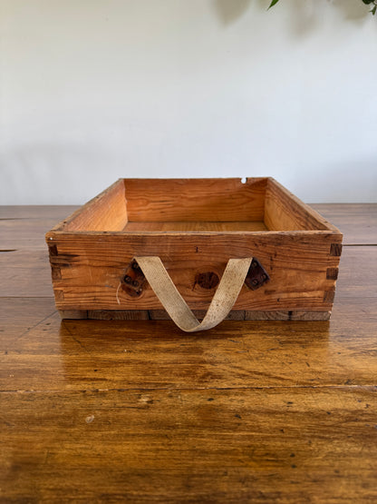 Vintage Wooden Crate with Fabric Handles