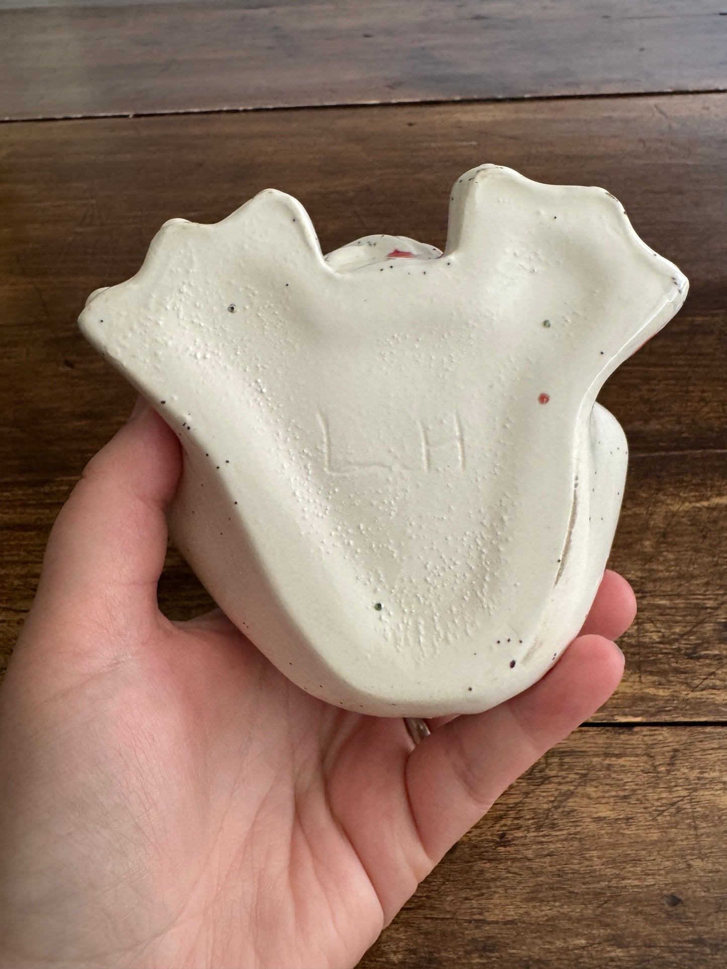 Vintage Ceramic Soap Holder Open Mouth Frog with Colourful Splatter Paint Design