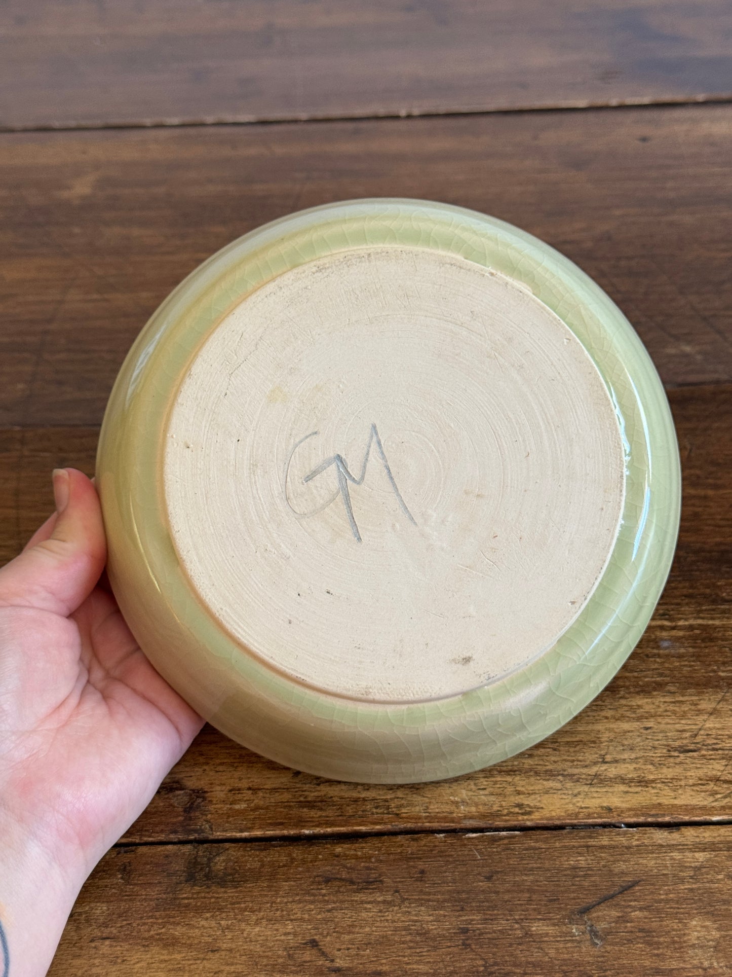 Green and Blue Firework Print Shallow Pottery Bowl