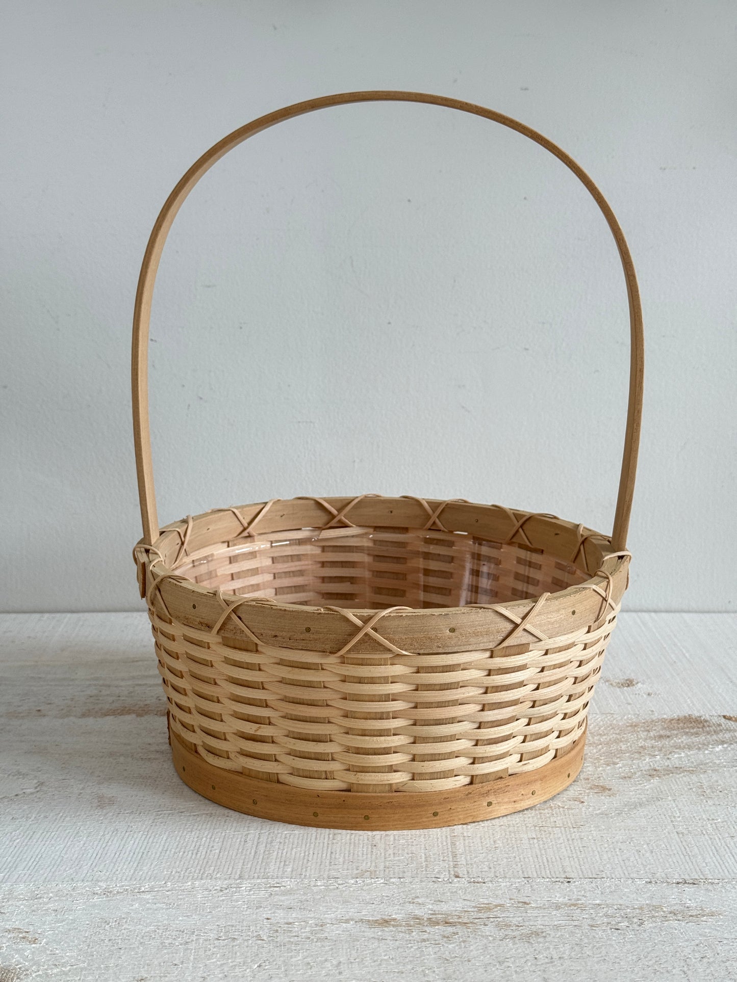 Vintage Woven Wicker Handled Basket with Plastic Lining